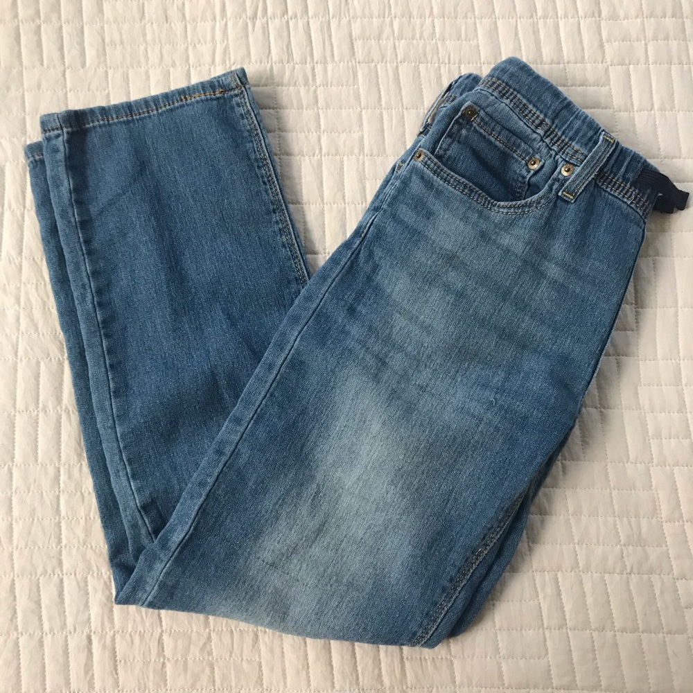 Kids Girls Levis Strauss Blue Jeans Pull On Tie Waist Stretch Straight Leg 14